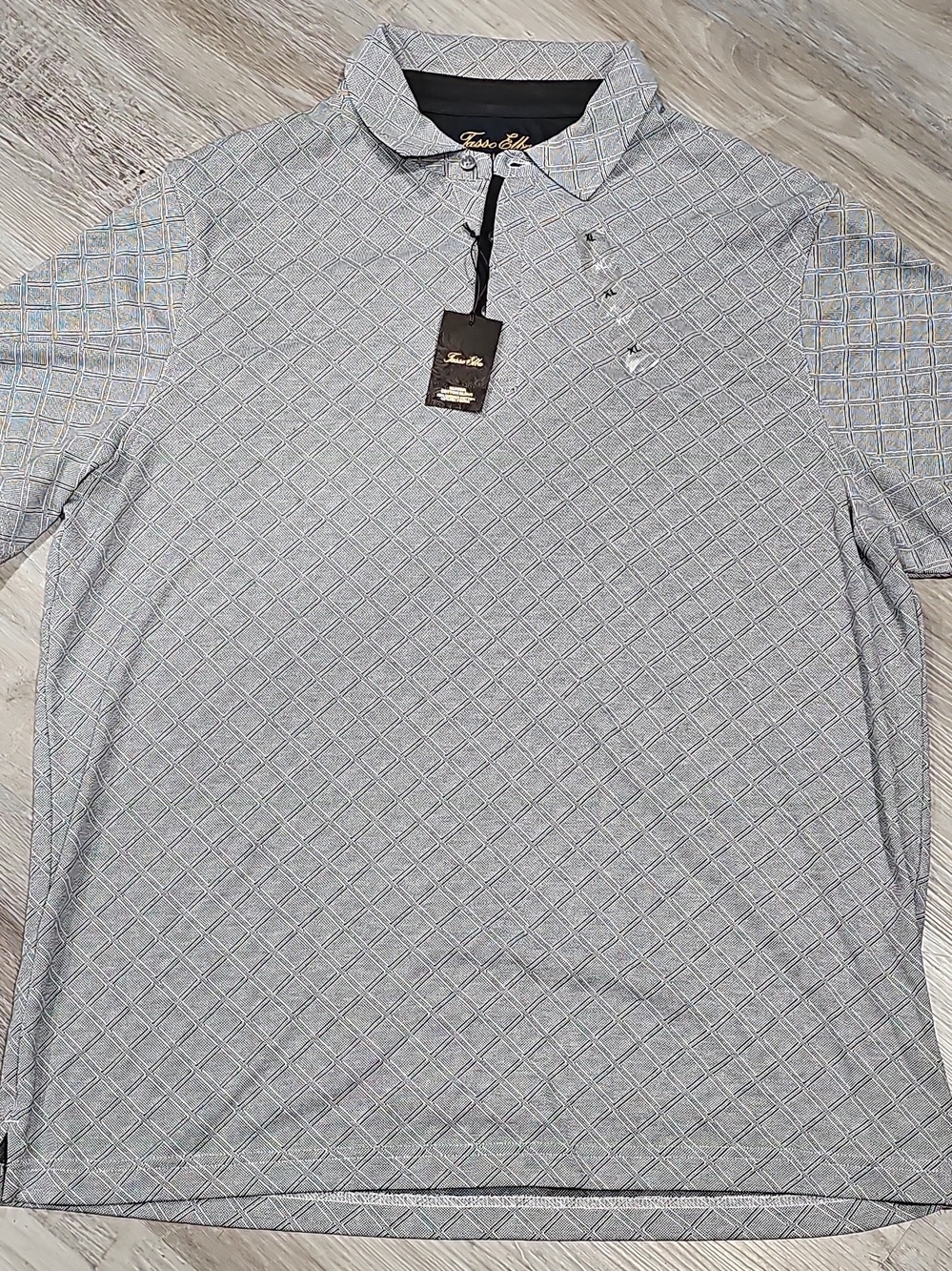 Tasso Elba Gray/Black Geometric Pattern Polo XL